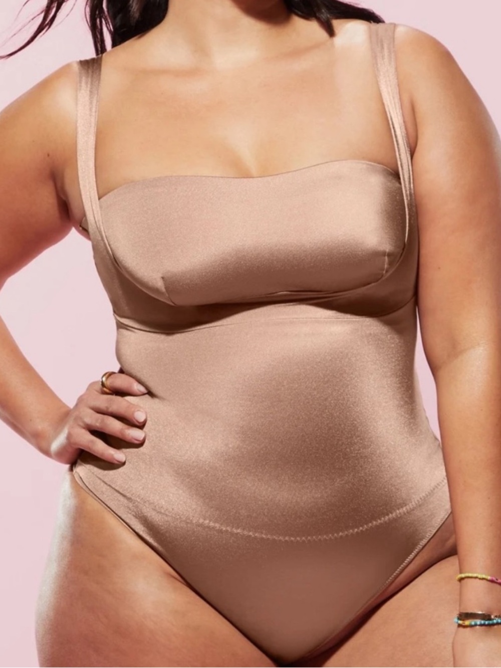Yitty by Lizzo Headliner Shaping Open Bust Thong Bodysuit in Brown Sugar size 4X